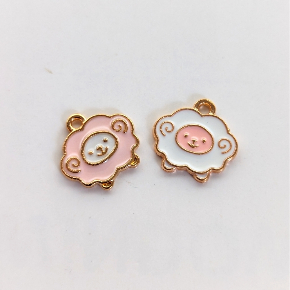Cute Whimsigoth Cottage Pink White Enamel Sheep Mini Pendants Bracelet Charms